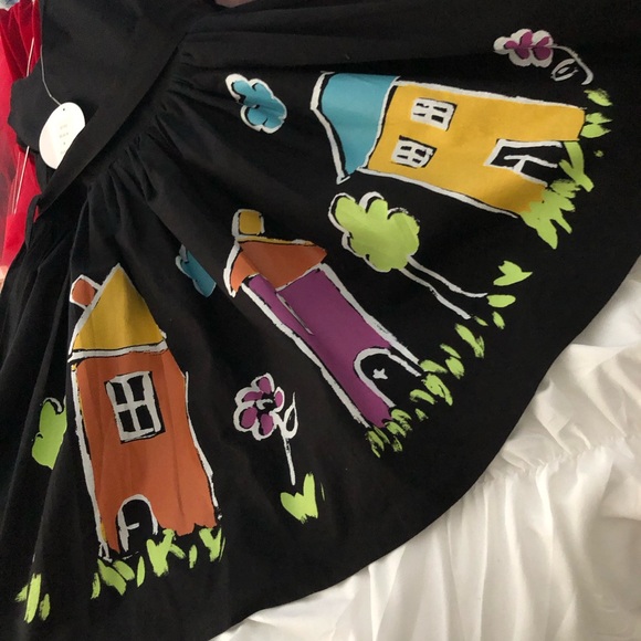 2pc Beautiful NWT Binx Girls Designer Black Party Dress Painted Houses SIZE 6 - Picture 5 of 12